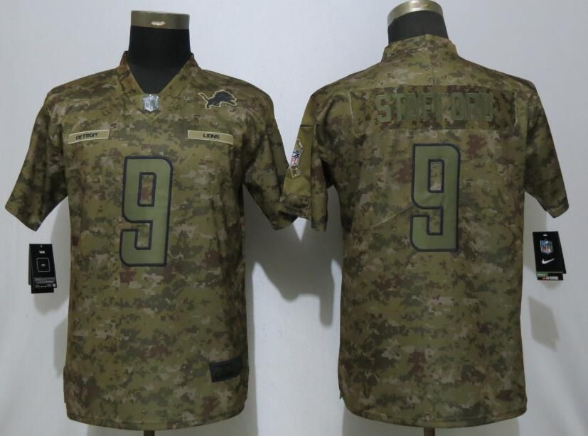 Women Detroit Lions #9 Stafford Nike Camo Salute to Service Limited NFL Jersey